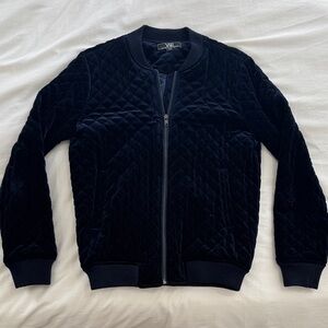 Quilted Velvet Navy Bomber Jacket